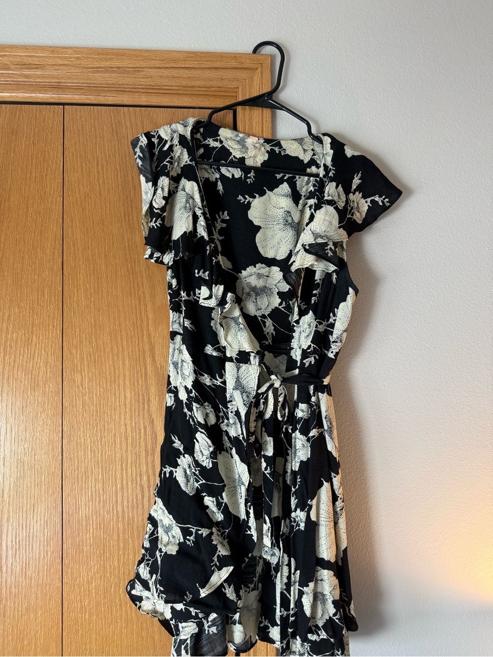 Free People Black Floral Wrap Mini Dress